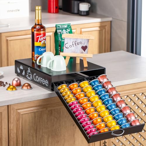 for Nespresso Pod Holder Coffee Pod Drawer for Vertuo Pod Organizer Graffiti Style Large Capacity Fits All Size Vertuo Pods