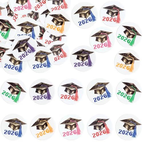 48Pcs Edible 2026 Graduation Theme Cupcake Toppers Wafer Paper Graduate Hat Grad Cap Cupcake Picks 2026 Students Graduation Theme Party Cake Decorations Supplies Multi (48 Count)