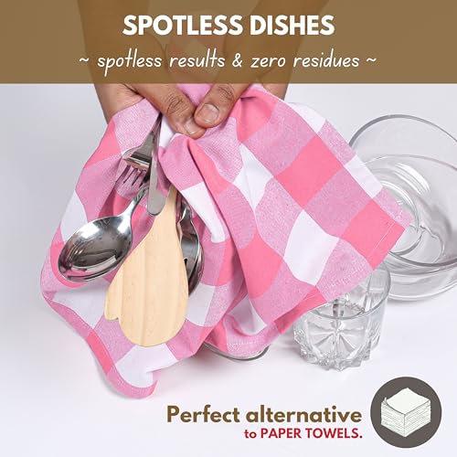 Pink Checked Kitchen Towel 16"x26" (12 Count)