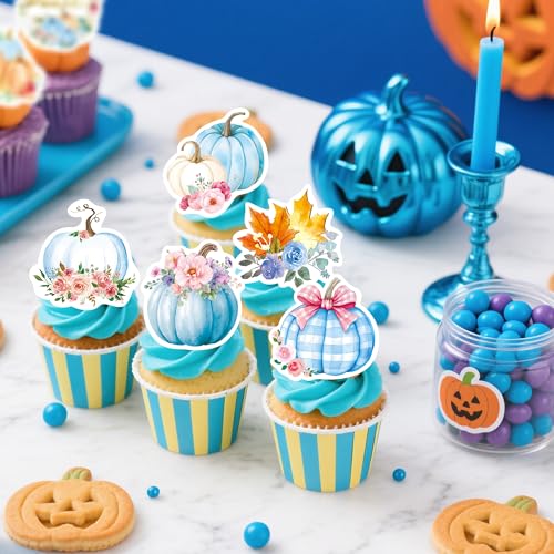 72Pcs Edible Pumpkin Cupcake Toppers Autumn Thanksgiving Theme Party Wafer Paper Flowers Pumpkin Cupcake Toppers Baby Gender Reveal Party Supplies