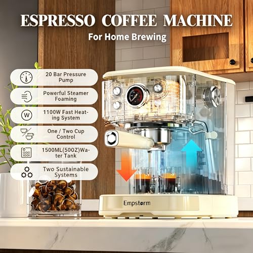 04E 20 Bar Espresso Machine with Milk Frother Steam 1100W Cream white