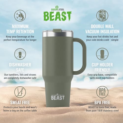 Beast 50 oz Tumbler with Handle Stainless Steel Vacuum Insulated Coffee Ice Cup Double Wall Travel Flask