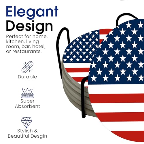 USA American Flag United States Round Coasters Set of 6