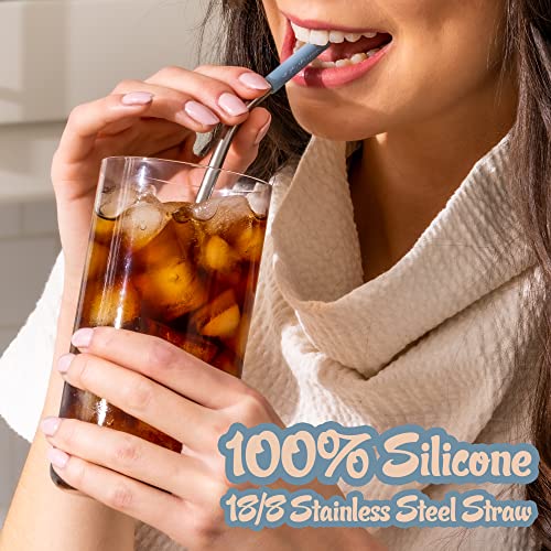 Premium Reusable Stainless Steel Drinking Straws With Silicone Tips + Patented Straw Cleaners and Carrying Case