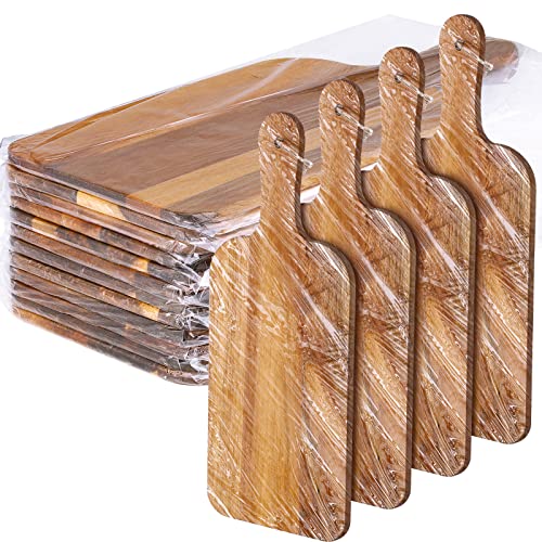 12 Packs Acacia Wooden Cutting Board Set with Handles Large 15 x 7 Inch Kitchen Serving Plain Chopping Board Bulk Gifts for Christmas Vegetables Meat Pizza Cheese Fruit Bread (12 Count)