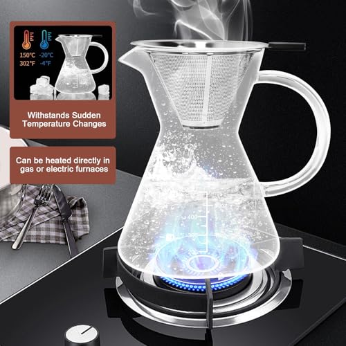 17oz 500ML Glass Pour Over Coffee Maker & Stainless Filter