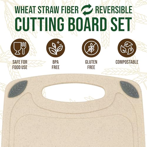 2 Piece Reversible Cutting Board Set Made with Natural Wheat Straw Fiber (2 Count)