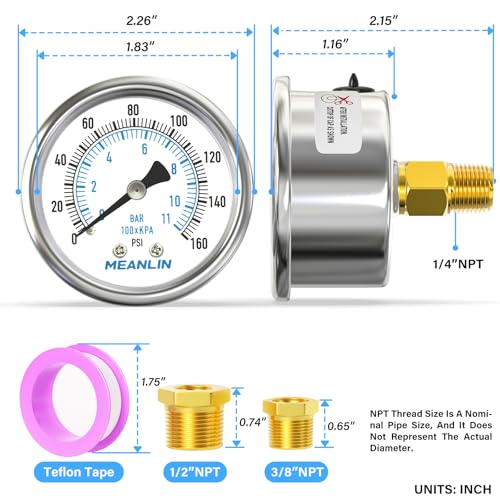 0~160Psi Dry Pressure Gauge Stainless Steel 1