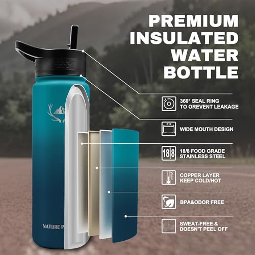 24 oz Insulated Water Bottle with Carrier Bag & 3 Lids