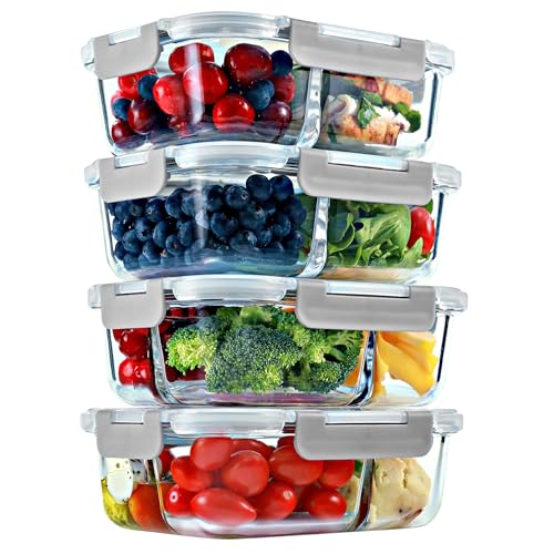 Glass Meal Prep Containers 2 & 3 Compartment (4 Count)