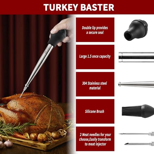 Turkey Baster Syringe for Cooking Meat Injector Set with 2 Marinade Needles