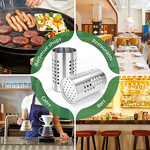 Stainless Steel Kitchen Utensil Holder Flatware Cylinder Silverware Draining Organizer Drying Rack with Round Drain Holes for Forks