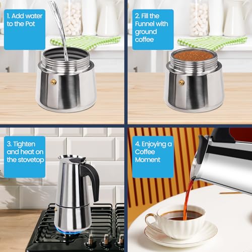 2 Cup Moka Pot Stainless Steel 100ml Italian Espresso