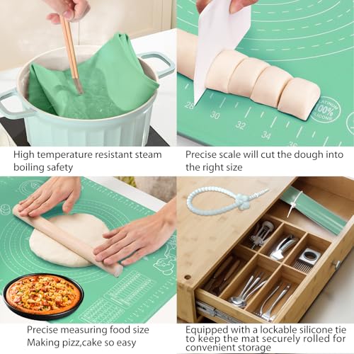 Silicone Pastry Mat 32" x 24" Extra Thick Non Stick Baking Mat with Measurements and Edge Heightening