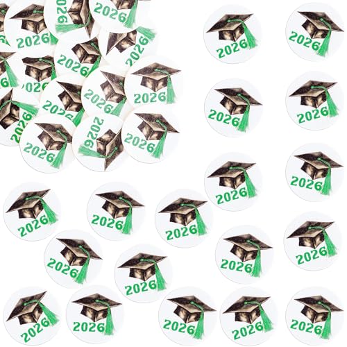 48Pcs Edible 2026 Graduation Theme Cupcake Toppers Wafer Paper Graduation Hat Graduate Cupcake Picks 2026 Students Grad Theme Party Cake Decorations Supplies Green (48 Count)
