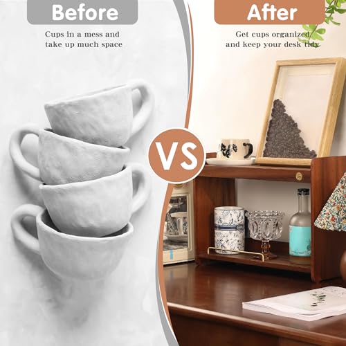 Coffee Mug Holder Wooden Cup Rack Mug Display Shelf Coffee Cup Holder for Countertop with 2 Tier Wood Coffee Mugs Holder for Kitchen Coffee Cup Storage