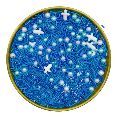 Blue Series Cross Sprinkles Mixed Style Edible Cake Decorations Cupcake Toppers Cookie Perfect for Cakes (3 Ounce)
