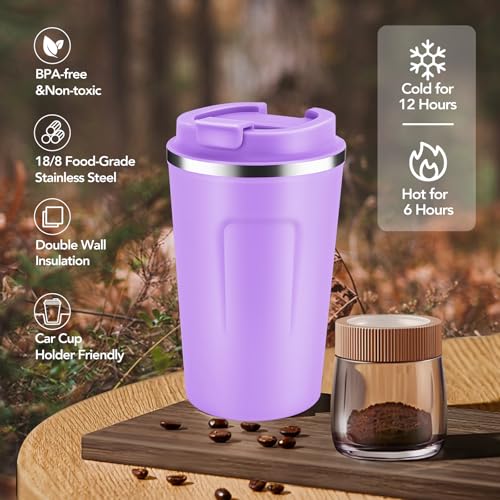 12 oz Double Wall Insulated Vacuum Travel Coffee Mugs with Flip Lid Bulk 2 Pack (2 Count)