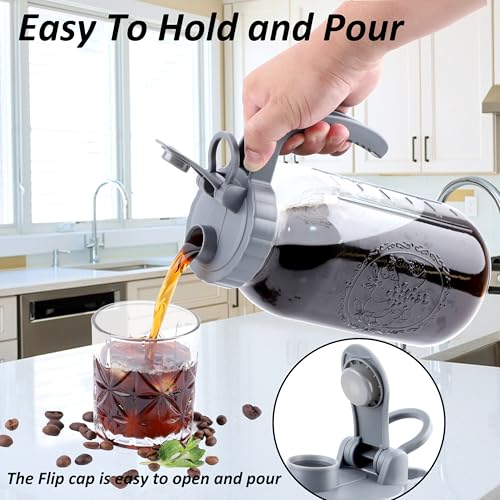 Cold Brew Coffee Maker 64 OZ 2 Pack Mason Jar Cold Brew Pitcher With Infuser 2 Quart Wide Mouth Iced Coffee Maker With Pour Spout Lid And Handle Half Gallon Airtight & Leakproof Pitcher For Fridge (2 Count)