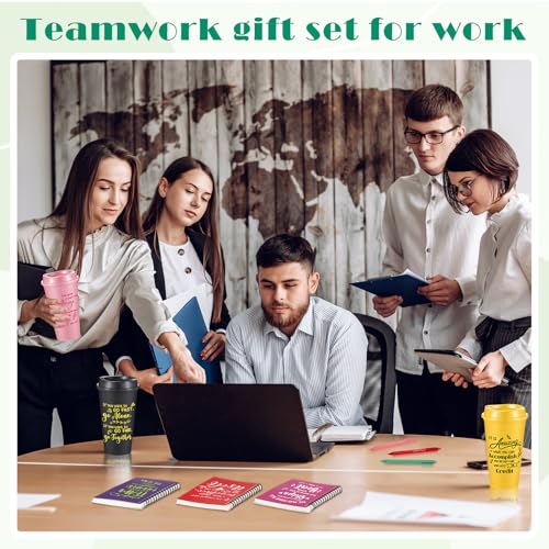 12 Set 48 Pcs Team Appreciation Gifts Bulk Team Thank You Gift Set 16 oz Coffee Cups Thank You Mini Spiral Notebooks Pens Keychains for Staff Teacher (48 Count)