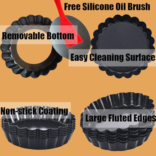 8 Pack Mini Tart Pans 4 Inch with Removable Bottom Round Nonstick Quiche Pan