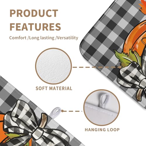 Fall Pumpkin Dish Drying Mats Thanksgiving Kitchen Drying Mat Buffalo Plaid Microfiber Large Dish Dryer Pad Maple Leaves Absorbent Dishes Drain Matt XL Washable Foldable