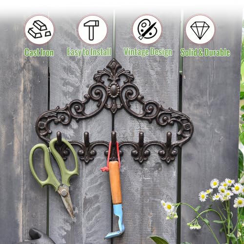 Cast Iron Rustic Coat Hook Hanger with 5 Hooks