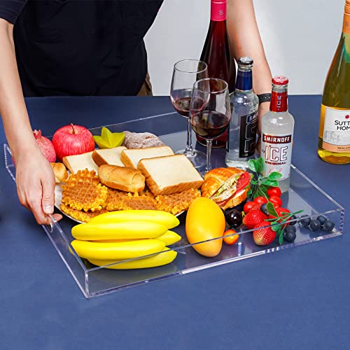 18×18 Inch Clear Acrylic Serving Tray with Handles Extra Large Ottoman Tray Decorative Tray Spill