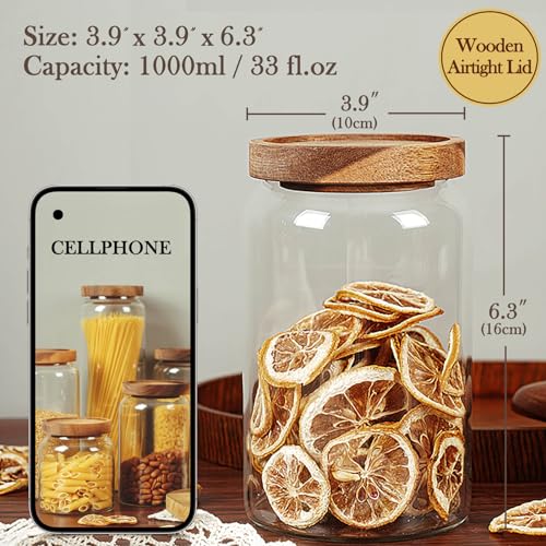Glass Storage Container Airtight Food Jars Kitchen Canister with Wood Lids (2 Count)