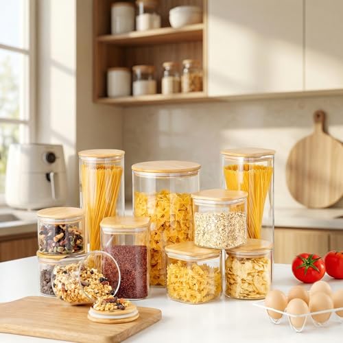 27oz Square Glass Food Storage Containers with Airtight Bamboo Lids (4 Count)