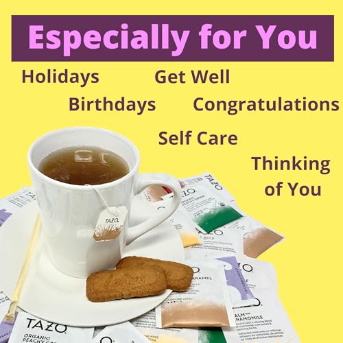 Tea And Cookie Lovers Gift Set Basket Box Care Package With Honey Sticks And White Bistro Mug Thinking Of You (52 Count)