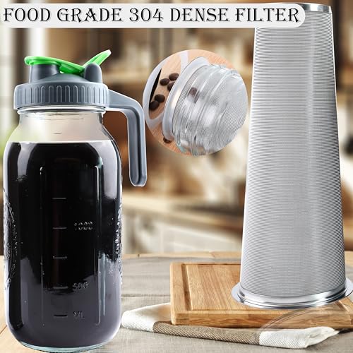 Cold Brew Coffee Maker 64 Oz Mason Jar Iced Tea Pitcher With Strainer 2 Set Half Gallon Glass Pitcher With Spout Lid 2 Quar Water Jug For Fridge Beverage