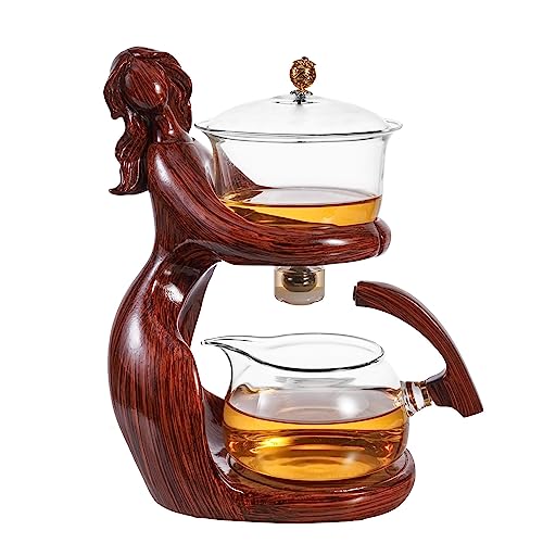 Glass Kungfu Teapot Set Tea maker with Infuser Semi Automatic Tea Set with 6 Small Cups (12 Ounce)