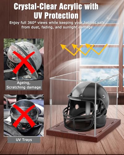 Mini Helmet Acrylic Display Case Solid Wooden Base