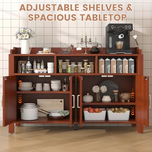 Buffet Cabinet with Storage Farmhouse with 4 Doors and 3 Open Compartments