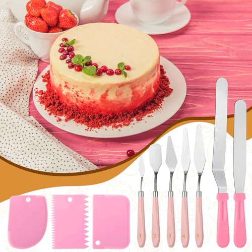 10 Pcs cake spatula set Decorating Kit Baking Supply Accessories Tools for Beginners and Pros Includes 2 Frosting Straight Angled Spatula 3 Icing Smoother Scrapers 5 Pieces Cream tools (10 Count)