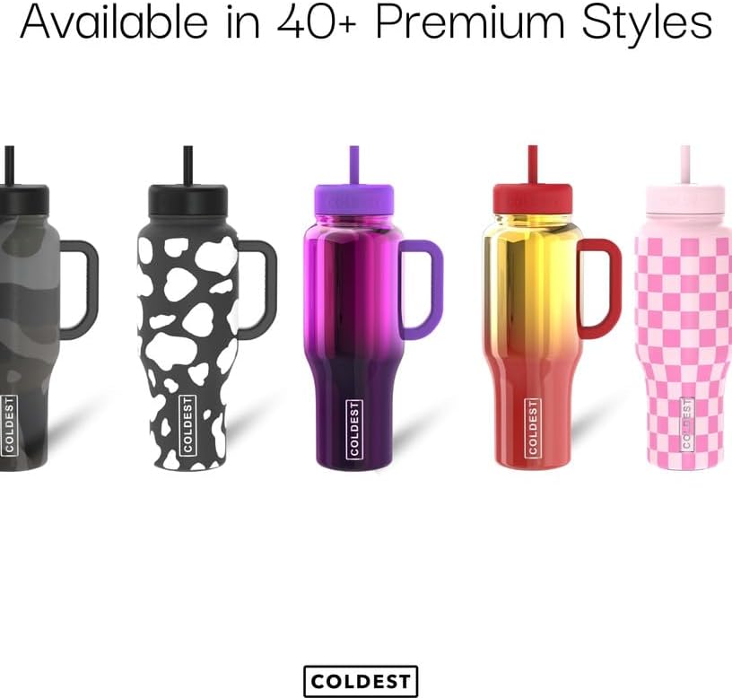 Coldest 40 oz Tumbler with Handle and Straw - 100% Leak Proof Insulated Tumbler with Lid and Straw (3 Lids) - Stainless Steel Tumblers for Women & Men - Cup Holder Friendly Base, 46 oz (Rose Spiral)