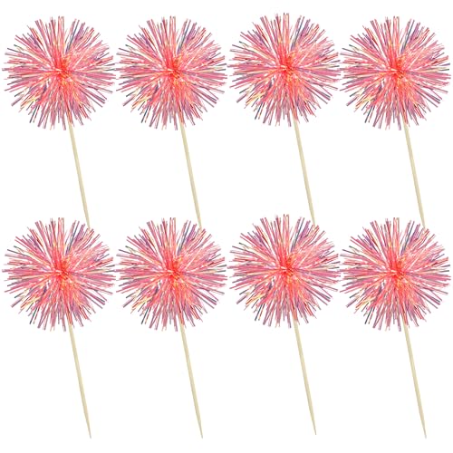 30Pcs Foil Firework Cupcake Toppers Sparkle Tinsel Cupcake Picks Happy Birthday Cake Decorations Drink Stirrers Cocktail Food Fruit Toothpicks for Baby Shower Graduation Party Supplies Orange (30 Count)