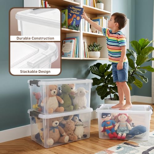 6 Packs 32 QT Plastic Storage Bins with Lids Large Stackable Storage Containers for Organizing Clear Storage Box for Garage (6 Count)