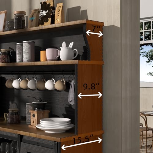 55'' Farmhouse Coffee Bar Cabinet with 3 Tier Storage Hutch