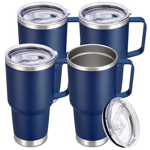 30 oz Stainless Steel Tumblers Bulk with Handle and Lid (4 Count)