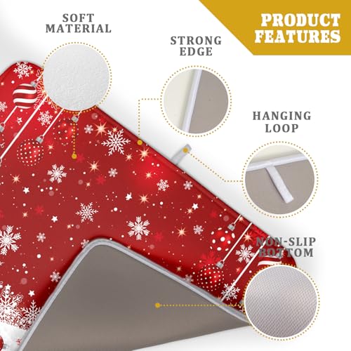 Xmas Balls Dish Drying Mat for Kitchen Countertop Winter Red White Snowflakes Dish Drainer Mats 18x24inch Reversible Dish Drying Rack Pad Protector for Dining Holiday New Year Decor