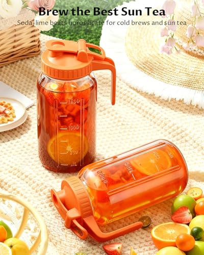 64oz (2quart) Mason Jar Pitcher, Glass Pitcher with Lid for Tea & Cold Brew