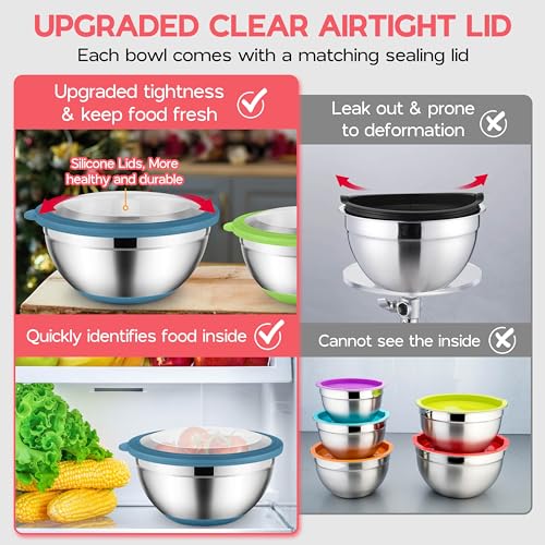 Colorful Mixing Bowl Set of 6 for Kitchen (7.33 Count)