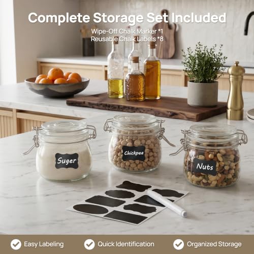 16oz Glass Food Storage Jars with Airtight Clamp Lids (3 Count)
