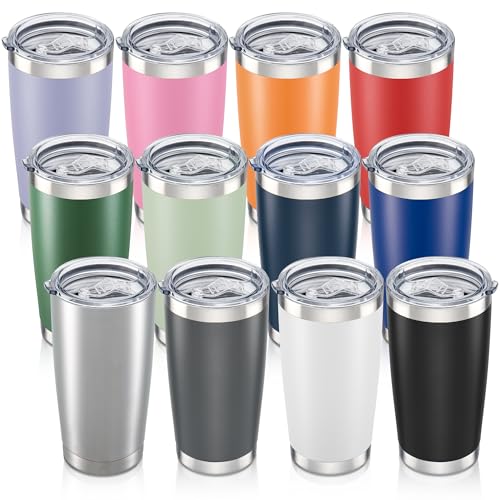 20 oz Tumbler with Lid Stainless Steel Insulated Tumblers Bulk Cups Mug (12 Count)
