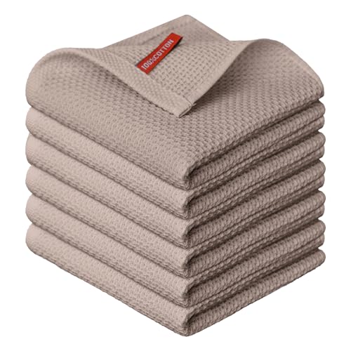 100% Cotton Brown Waffle Weave Kitchen Dish Cloths (6 Count)