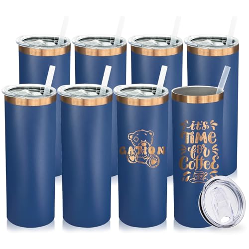 20 oz Skinny Tumblers Bulk with Lids and Straws Navy (8 Count)