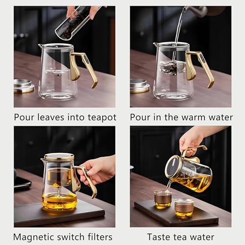 Magnetic Glass Teapot Set with 40.6oz Cast Iron Kettle for Stovetop