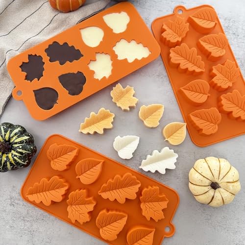 3Pack Fall Chocolate Mold.Maple Leaf Silicone Candy Mold Thanksgiving Ice Cube Molds Autumn Theme Thanksging Baking Molds for Jello Soap Candle Cake Cupcake Decoraion (3 Count)